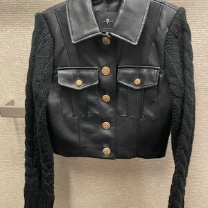 7 For All Mankind Black Leather Jacket with Gold Buttons